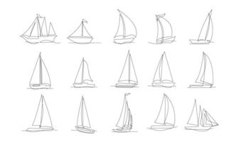 singolo continuo linea arte mare barca icona. yacht viaggio turismo concetto silhouette simbolo design. uno schizzo schema disegno vettore illustrazione