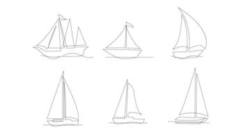 singolo continuo linea arte mare barca icona. yacht viaggio turismo concetto silhouette simbolo design. uno schizzo schema disegno vettore illustrazione