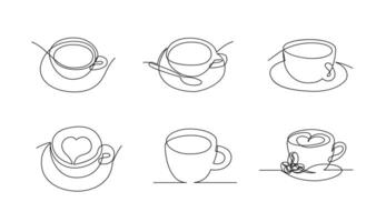 tazza continuo linea arte. caffè o tè tazza uno linea disegno. caldo bevanda con vapore vettore