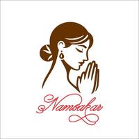 donne indiane in abiti tradizionali con mano namaste, design del logo accogliente vettore