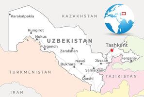 Uzbekistan carta geografica con capitale Tashkent, maggior parte importante città e nazionale frontiere vettore