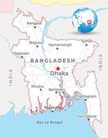 bangladesh carta geografica con capitale dacca, maggior parte importante città e nazionale frontiere vettore