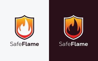 minimalista fuoco fiamma e scudo vettore logo. moderno colorato fuoco fiamma e scudo vettore logo. sicuro fuoco, cresta e inglese logo