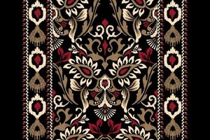 arabesco ikat floreale modello su nero sfondo vettore illustrazione.ikat etnico orientale ricamo.azteco stile, astratto sfondo.design per trama, tessuto, abbigliamento, avvolgimento, decorazione, sciarpa, stampa