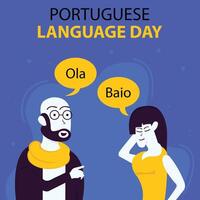 illustrazione vettore grafico di vecchio uomo parlando per giovane donna, Perfetto per internazionale giorno, portoghese linguaggio giorno, celebrare, saluto carta, eccetera.