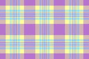 femmina struttura senza soluzione di continuità vettore, sentiero tessuto tartan tessile. Multi sfondo plaid dai un'occhiata modello nel viola e giallo colori. vettore