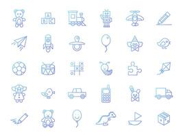 collezione di giocattoli icone su bianca sfondo. linea stile con blu pendenza vettore illustrazione.