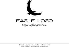 aquila logo, volante uccello emblema. colomba mascotte. americano Calvo aquila silhouette logo. minimo disegno, minimalista logo vettore