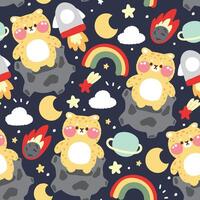 senza soluzione di continuità modello di carino tigre nel galassia concetto sfondo.selvaggio animale personaggio cartone animato design.baby abbigliamento.arcobaleno,pianeta,nuvola,luna,stella,razzo,meteorite.kawaii.vettore.llustration. vettore