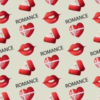 San Valentino S giorno senza soluzione di continuità modello con nozze squillare nel rosso scatola, rosso cuore e rosso rossetto bacio su crema colore sfondo vettore