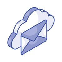 lettera Busta con nube denotando concetto isometrico icona di nube e-mail vettore