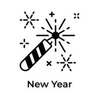 sparkler fuochi d'artificio mostrando icona di nuovo anno celebrazione, modificabile vettore design