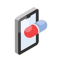antibiotico pillole con mobile, concetto isometrico icona di in linea medicazione vettore