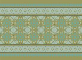 etnico geometrico senza soluzione di continuità tessuto modello attraversare cucire. ikat ricamo orientale pixel modello crema sfondo. astratto, vettore, illustrazione. struttura, croce punto, sciarpa, decorazione, motivi, carta da parati. vettore