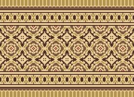 etnico geometrico senza soluzione di continuità tessuto modello attraversare cucire. ikat ricamo orientale pixel modello crema sfondo. astratto, vettore, illustrazione. struttura, croce punto, sciarpa, decorazione, motivi, carta da parati. vettore