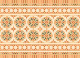 etnico geometrico senza soluzione di continuità tessuto modello attraversare cucire. ikat ricamo orientale pixel modello crema sfondo. astratto, vettore, illustrazione. struttura, croce punto, sciarpa, decorazione, motivi, carta da parati. vettore