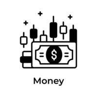 moneta Nota e moneta con candeliere grafico mostrando concetto icona di i soldi commercio vettore