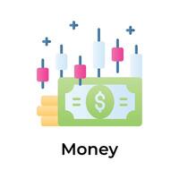 moneta Nota e moneta con candeliere grafico mostrando concetto icona di i soldi commercio vettore