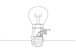 disegno di vettore robot chatbot equitazione leggero lampadina Palloncino utilizzando cannocchiale, ai nel scienza e attività commerciale