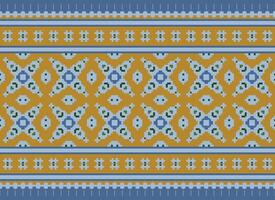 etnico geometrico senza soluzione di continuità tessuto modello attraversare cucire. ikat ricamo orientale pixel modello crema sfondo. astratto, vettore, illustrazione. struttura, croce punto, sciarpa, decorazione, motivi, carta da parati. vettore