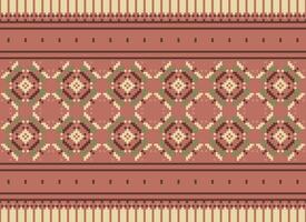 etnico geometrico senza soluzione di continuità tessuto modello attraversare cucire. ikat ricamo orientale pixel modello crema sfondo. astratto, vettore, illustrazione. struttura, croce punto, sciarpa, decorazione, motivi, carta da parati. vettore