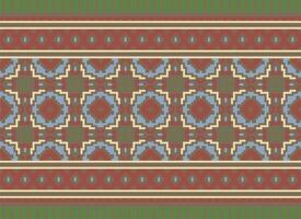 etnico geometrico senza soluzione di continuità tessuto modello attraversare cucire. ikat ricamo orientale pixel modello crema sfondo. astratto, vettore, illustrazione. struttura, croce punto, sciarpa, decorazione, motivi, carta da parati. vettore