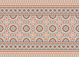 etnico geometrico senza soluzione di continuità tessuto modello attraversare cucire. ikat ricamo orientale pixel modello crema sfondo. astratto, vettore, illustrazione. struttura, croce punto, sciarpa, decorazione, motivi, carta da parati. vettore