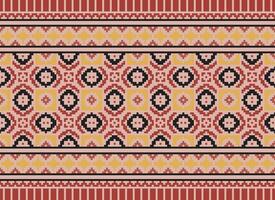 etnico geometrico senza soluzione di continuità tessuto modello attraversare cucire. ikat ricamo orientale pixel modello crema sfondo. astratto, vettore, illustrazione. struttura, croce punto, sciarpa, decorazione, motivi, carta da parati. vettore