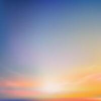 tramonto cielo nel estate sera per sfondo, bellissimo natura paesaggio primavera Alba nel mattina con blu, arancione, giallo, rosa, vettoriale vacanza bandiera orizzonte luce del sole, nuvole di mare spiaggia
