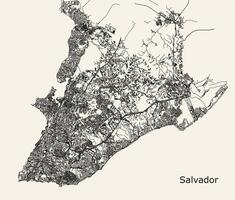 città strada carta geografica di salvatore, stato di baia, brasile vettore