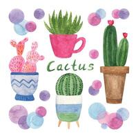 impostato di carino mano disegnato acquerello cactus pentole. vettore