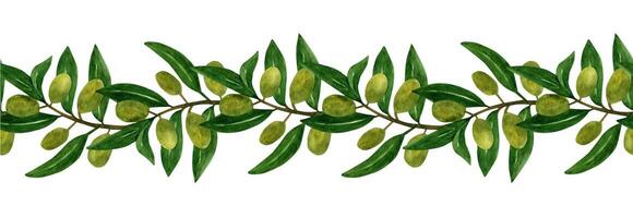 olive senza soluzione di continuità spazzola, confine con oliva rami e frutta per italiano cucina design vettore