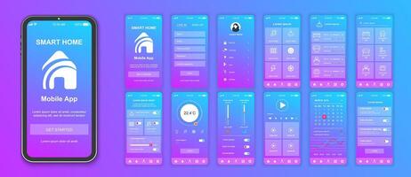 inteligente casa mobile App interfaccia schermi modello impostare. in linea account, monitoraggio termostato e elettricità, automazione gestione. imballare di ui, ux, gui kit per applicazione ragnatela disposizione. vettore design.