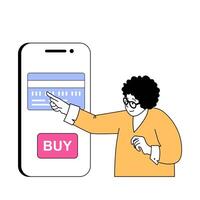 mobile commercio concetto con cartone animato persone nel piatto design per ragnatela. vettore illustrazione