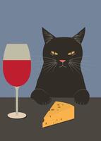 gatto con un' bicchiere di vino illustrazione vettore