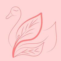 rosa cigno parete arte con astratto le foglie come suo Ali vettore illustrazione