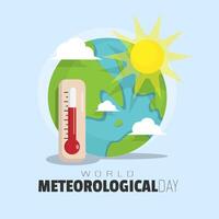 mondo meteorologico giorno manifesto con caldo tempo metereologico su terra vettore