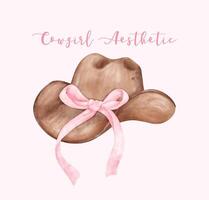 acquerello civetta cowgirl cappello con rosa nastro arco. femminile capriccioso illustrazione vettore