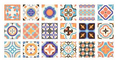 Lisbona piastrella modello. tradizionale portoghese spagnolo marocchino mosaico ceramica, decorativo ornato piazza azulejos mediterraneo motivo. vettore impostato
