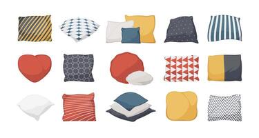 accogliente cuscini. cartone animato letto divano cuscini con colorato floreale geometrico modello, piatto di andare a dormire decorativo tessile per casa interno. vettore isolato impostato