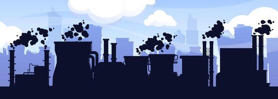 fabbriche silhouette sfondo. urbano industriale edifici con ciminiere, raffineria, chimico pianta e olio raffineria. fabbrica vettore panorama