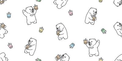 orso senza soluzione di continuità modello polare orso boba latte tè vettore bolla latte tè cartone animato sciarpa isolato ripetere sfondo piastrella sfondo scarabocchio illustrazione bianca design