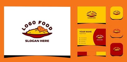 modello logo creativo asiatico cibo, riso e fritte pollo su piatto. creativo modello con colore pallet, visivo marchio, attività commerciale carta e icona. vettore