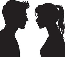 minimo arrabbiato marito e moglie coppia litigare, nero colore vettore silhouette