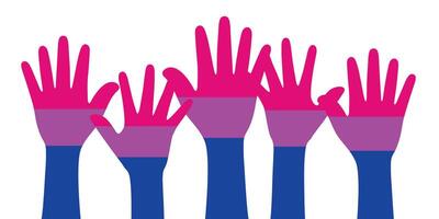silhouette di rosa, viola, e blu colorato mani come il colori di il bisessuale bandiera. piatto vettore illustrazione.