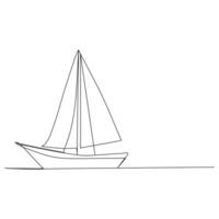 continuo singolo linea arte disegno uno linea illustrazione arte su barca a vela vettore