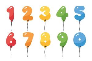 colorato e giocoso numero sagomato palloncini per bambini, a partire dal zero per nove. vettore illustrazione.