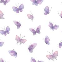 acquerello illustrazione di rosa e lilla farfalle. senza soluzione di continuità modello, gentile, arioso. per tessuto, tessile, sfondo, stampe rottame carta vettore