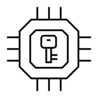 chiave dentro microchip, concetto di patata fritta crittografia icona vettore