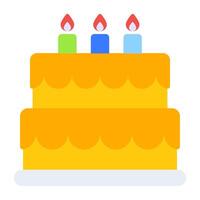 torta di festa con le candele su di esso, vettore di design piatto della torta di compleanno